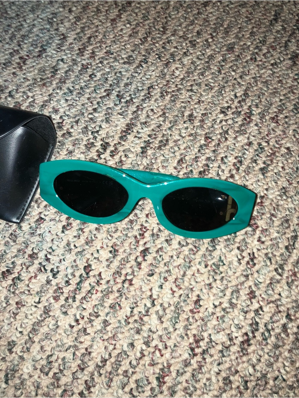 Miu Miu Teal Green Oval Cat-Eye Sunglasses